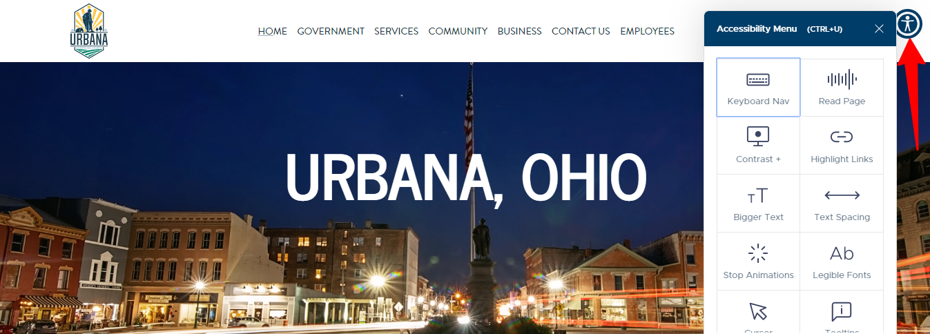 ADA Accessibility widget on City of Urbana website